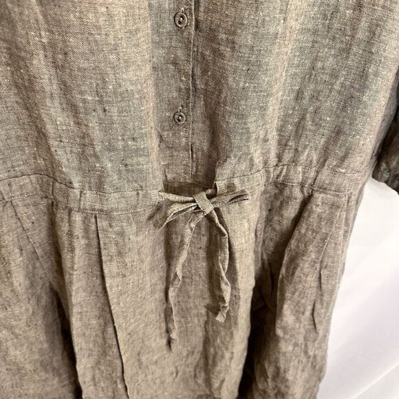 Samansa Mos2 Linen Collared Lagenlook Dress OS Tunic Pinched Pleats - Picture 7 of 9